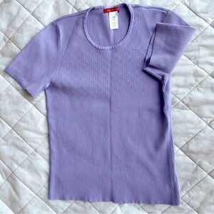 Anne Klein Purple Violet Lilac Ribbed Knit Shortsleeved Top Women Size L Spring